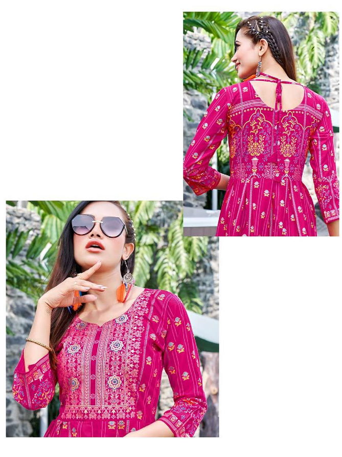 Hirwa Sunflower Vol 5 Foil Printed  Anarkali Kurtis Catalog
